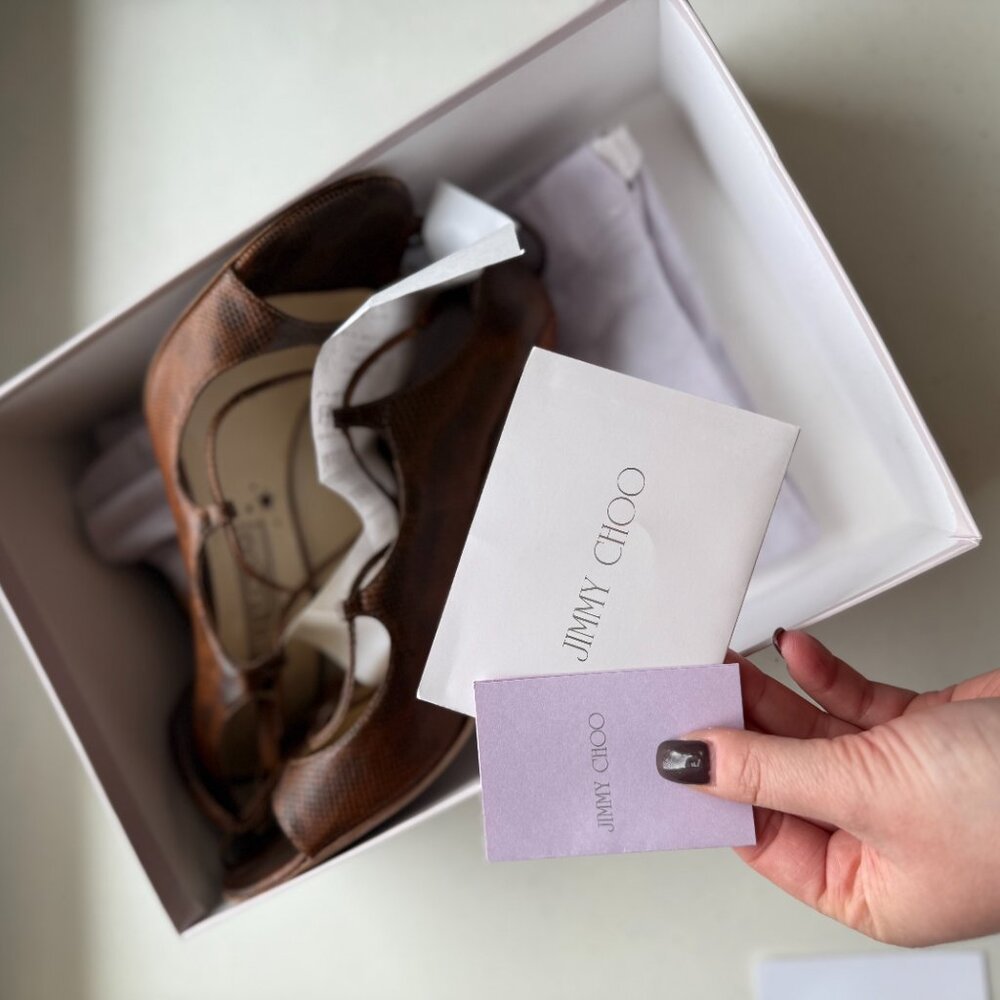 🤎✨ Jimmy Choo Tobacco Karung Skin Lace-Up Heels Size 40 (US 9–9.5) 🤎✨ - Picture 8 of 16